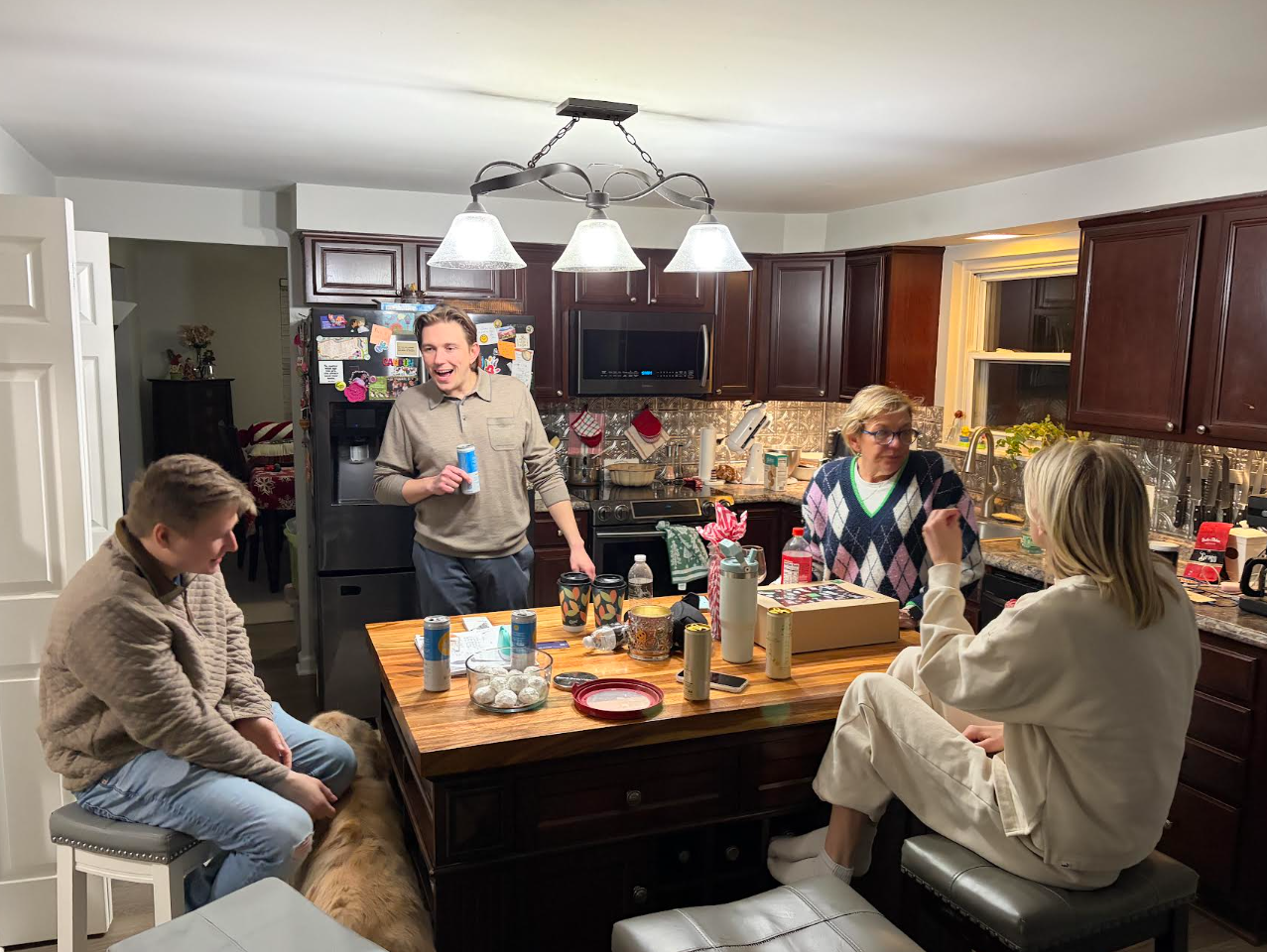 Christmas gathering in the kitchen with Allie's family in Ohio