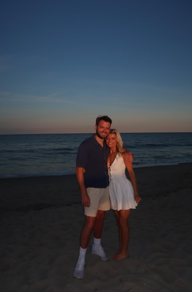 Allison and Jacob on the beach at dusk in Wilmington